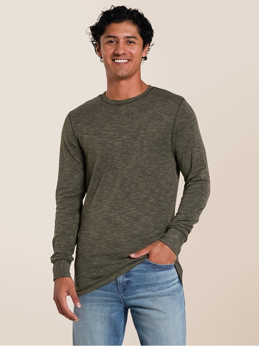 NWT Buckle Reclaim Drop Needle Thermal Long Sleeve Shirt Olive Green Black